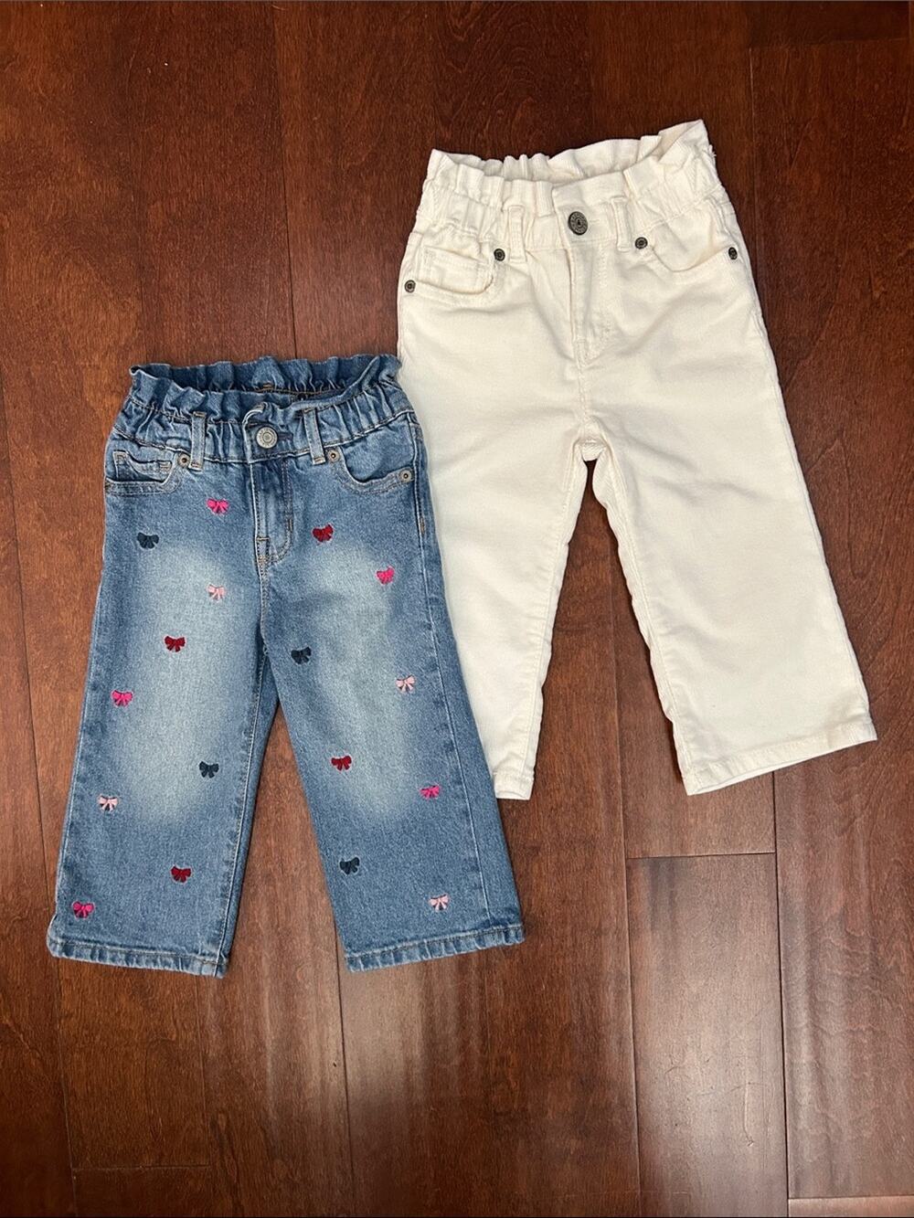 GAP Bundle Toddler Girls Embroidered Denim & Cream Corduroy Pants Set, Size 2y